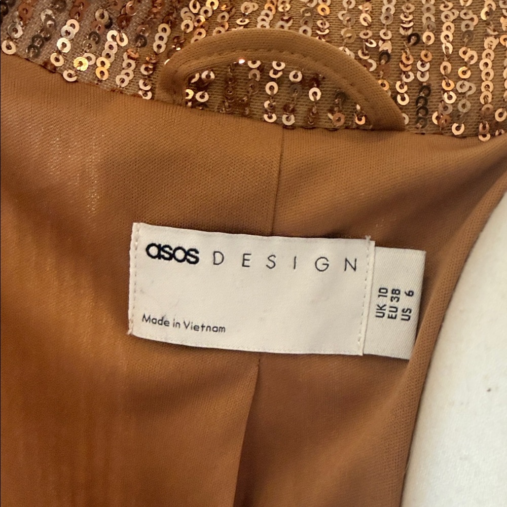 ASOS DESIGN jersey sequin wrap suit blazer in rose gold - Picture 6 of 7